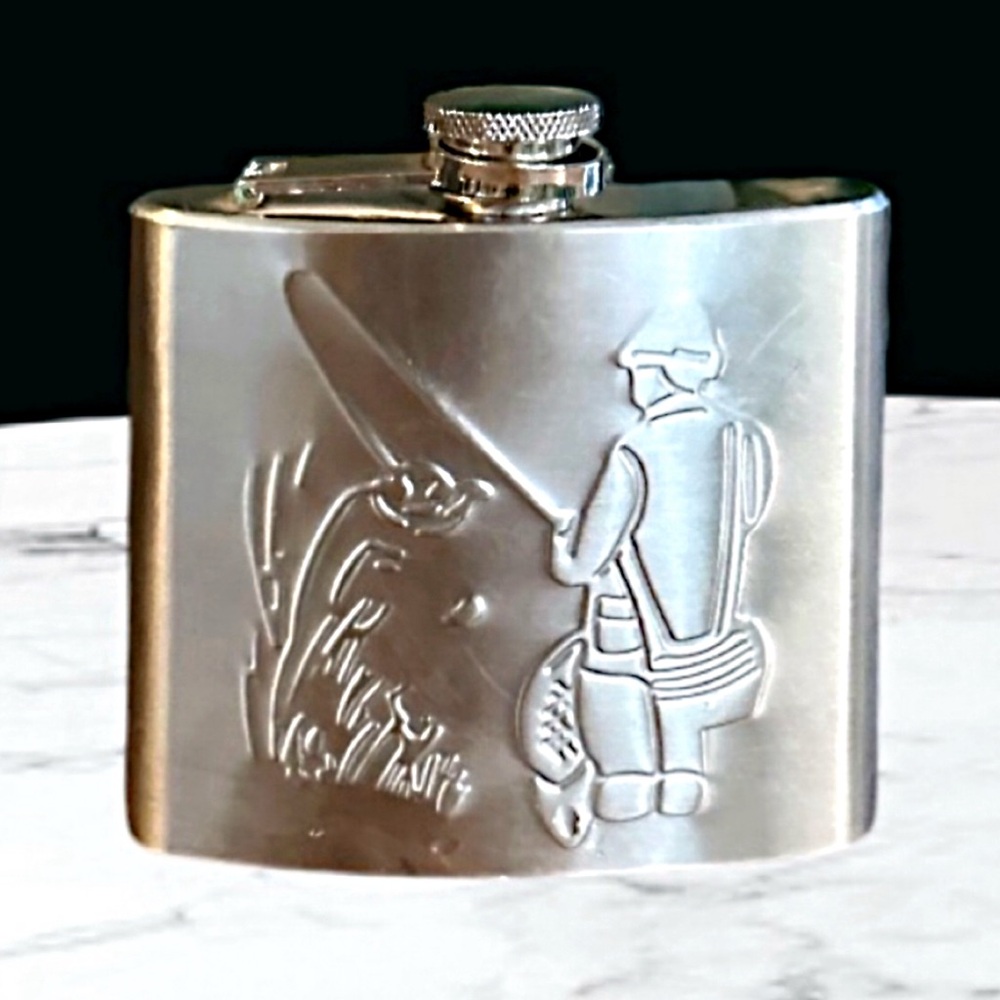 Embossed Fishing Flask- Stainless Steel Hip Flask 5 oz.